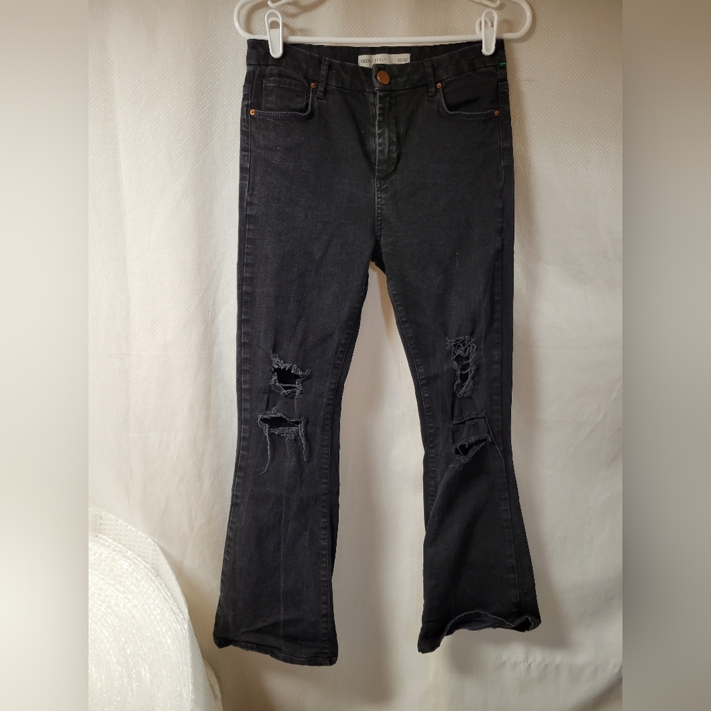 Asos Denim Black Distressed Flare Leg Ladies‎ Jeans Size 30x30